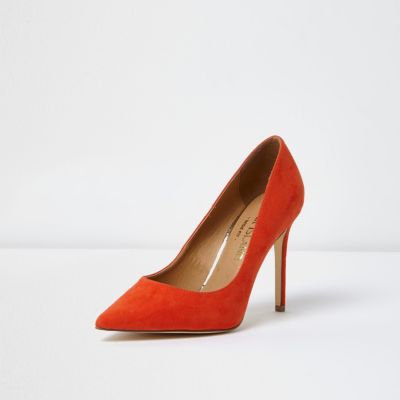 Red suede wide fit court shoes
